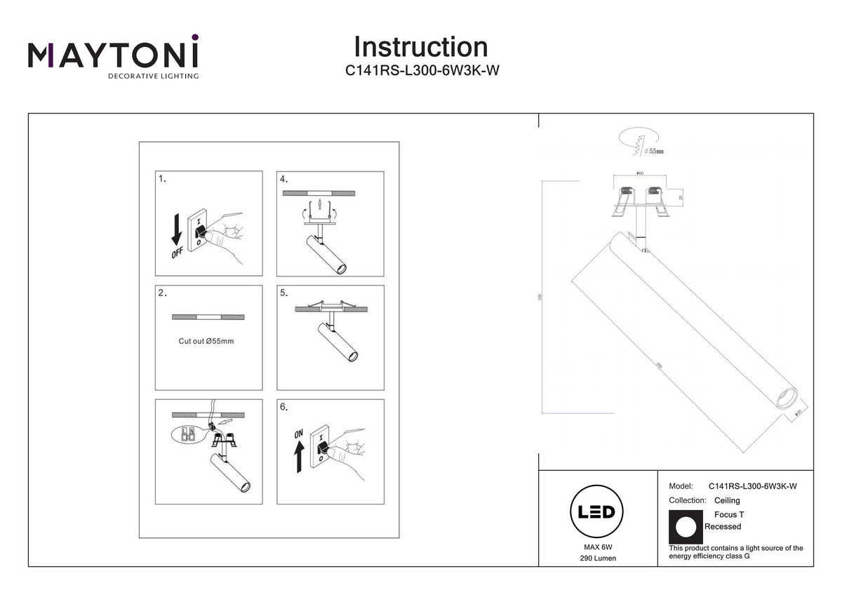 Światło punktowe Technical Focus T IP20 x C141RS-L300-6W3K-W | Biały