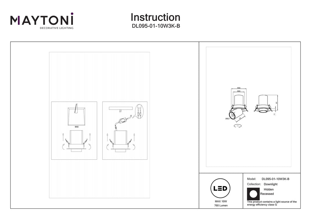Światło punktowe Technical Hidden IP20 x DL095-01-10W3K-B | Czarny