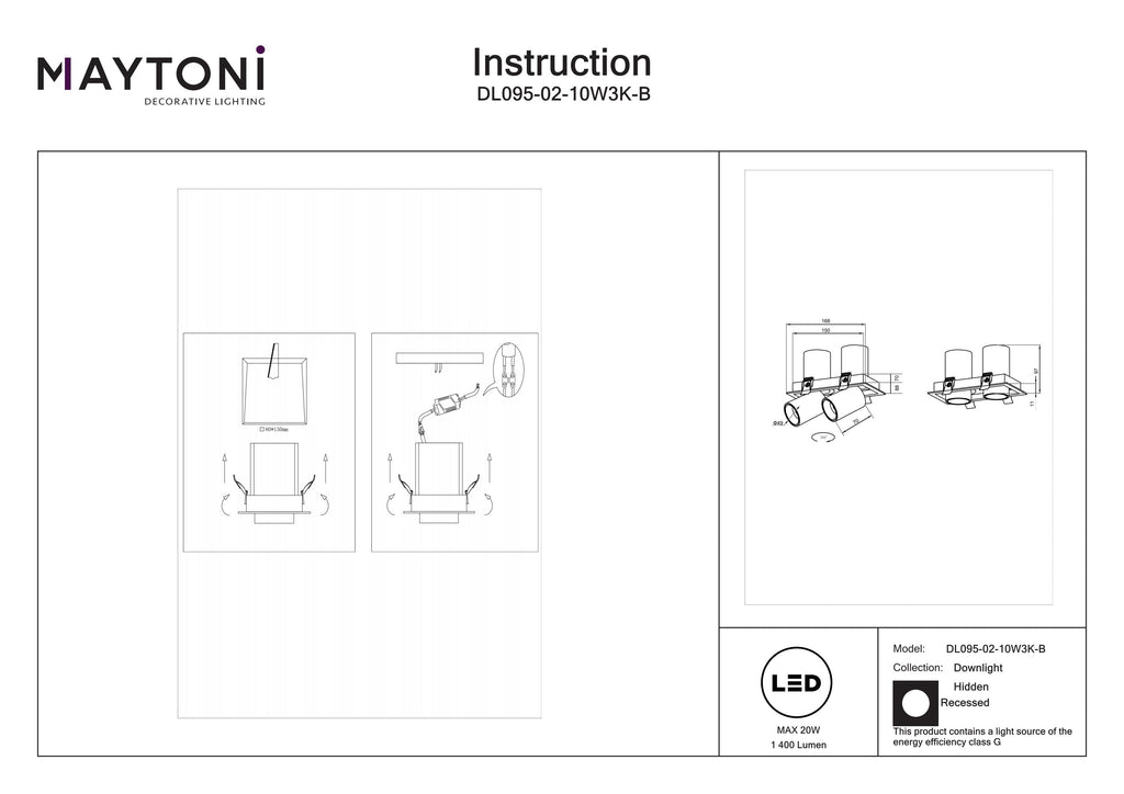 Światło punktowe Technical Hidden IP20 x DL095-02-10W3K-B | Czarny