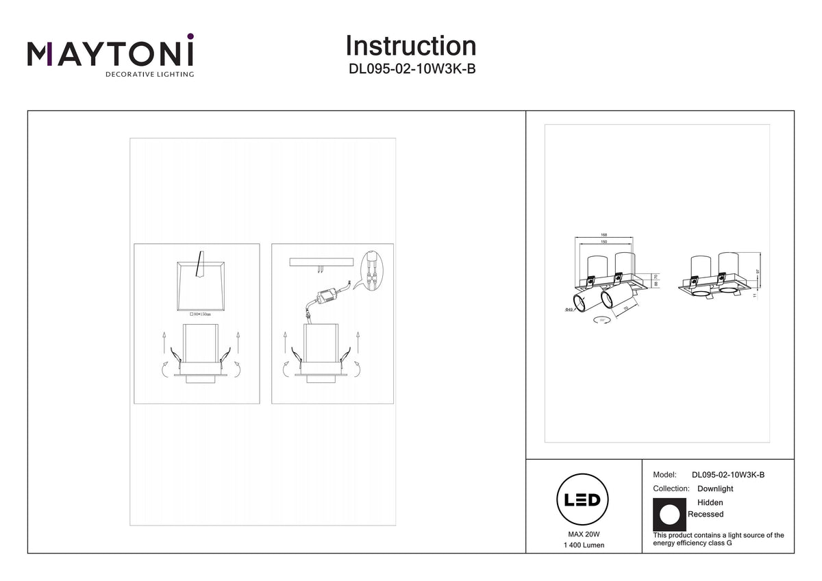 Światło punktowe Technical Hidden IP20 x DL095-02-10W3K-B | Czarny