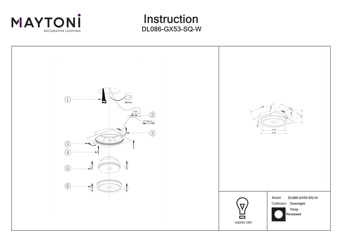 Światło punktowe Technical Hoop IP20 1xGX53 DL086-GX53-SQ-W | Biały
