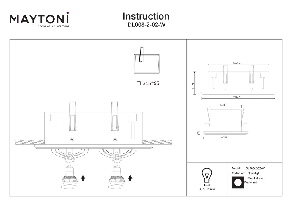 Światło punktowe Technical Metal Modern IP20 2xGU10 DL008-2-02-W | Biały