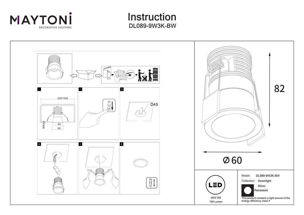 Światło punktowe Technical Minor IP20 x DL089-9W3K-BW | Czarno-biały