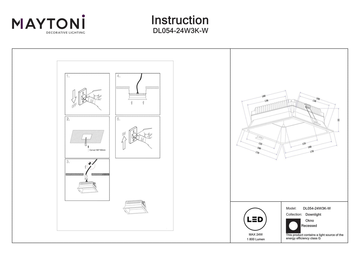 Światło punktowe Technical Okno IP20 x DL054-24W3K-W | Biały