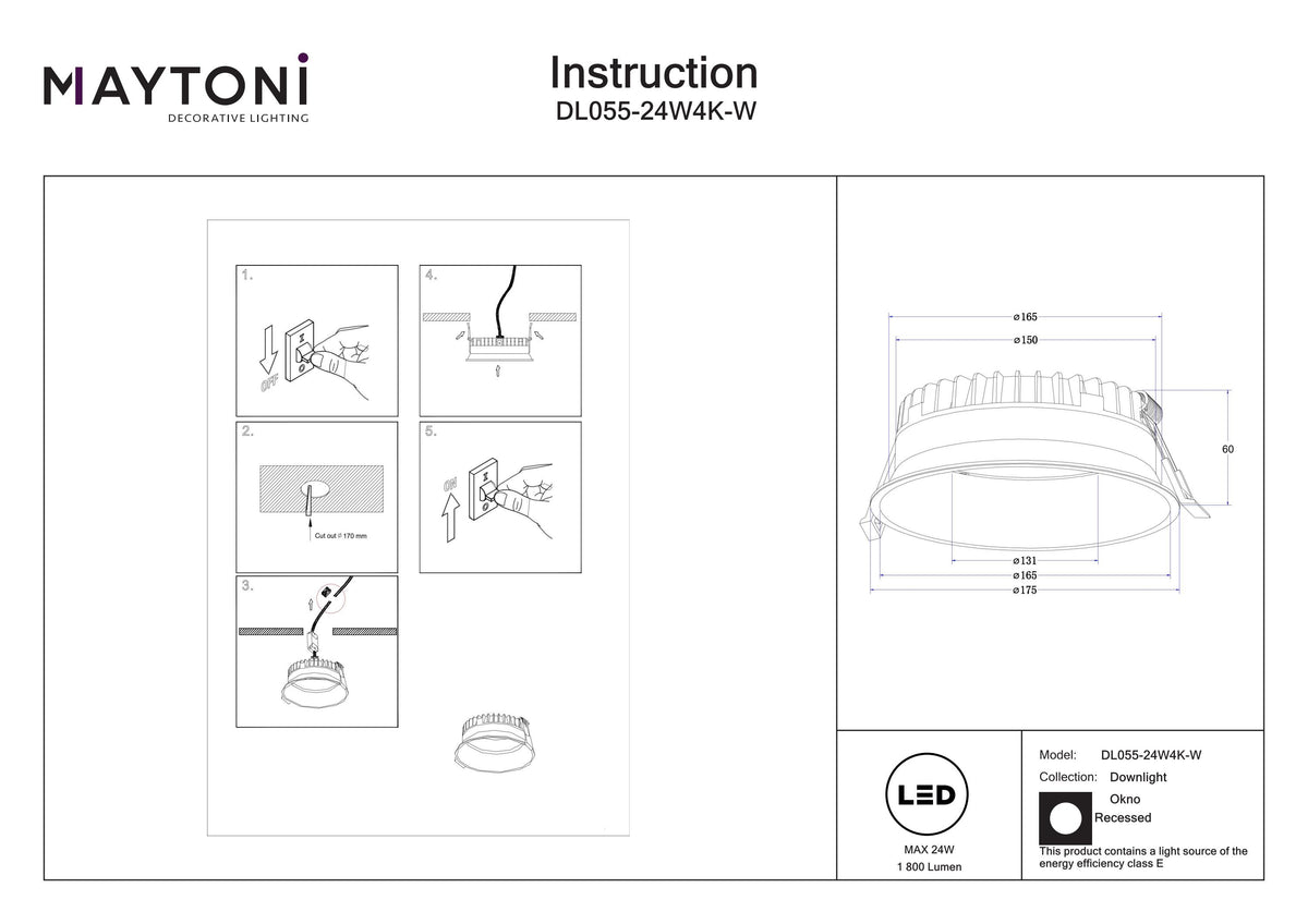 Światło punktowe Technical Okno IP44 x DL055-24W4K-W | Biały