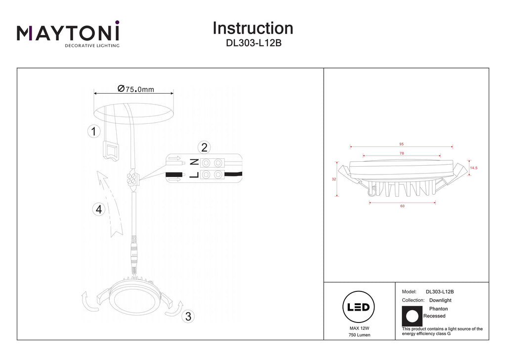 Światło punktowe Technical Phanton IP20 x DL303-L12B | Czarny