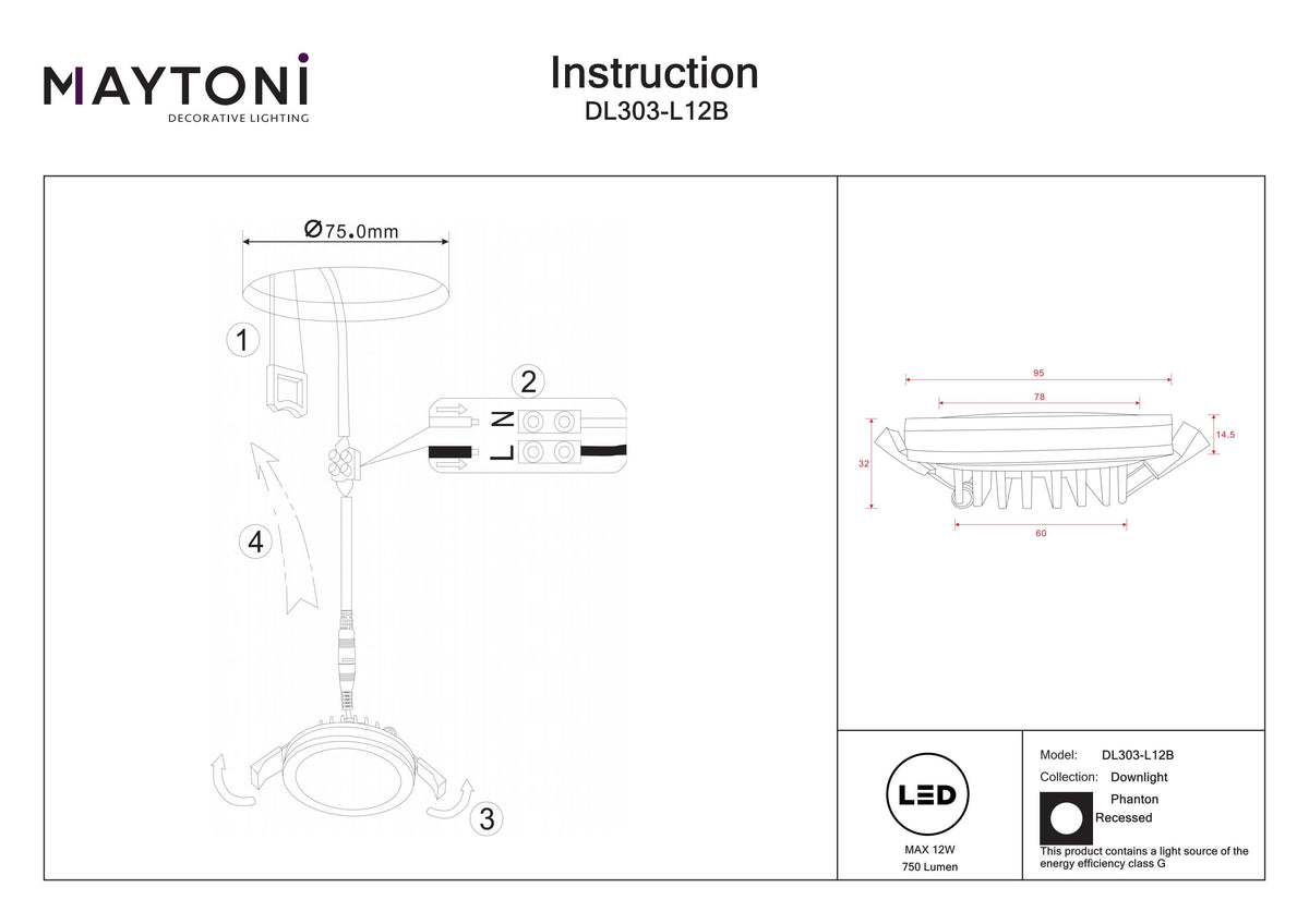 Światło punktowe Technical Phanton IP20 x DL303-L12B | Czarny
