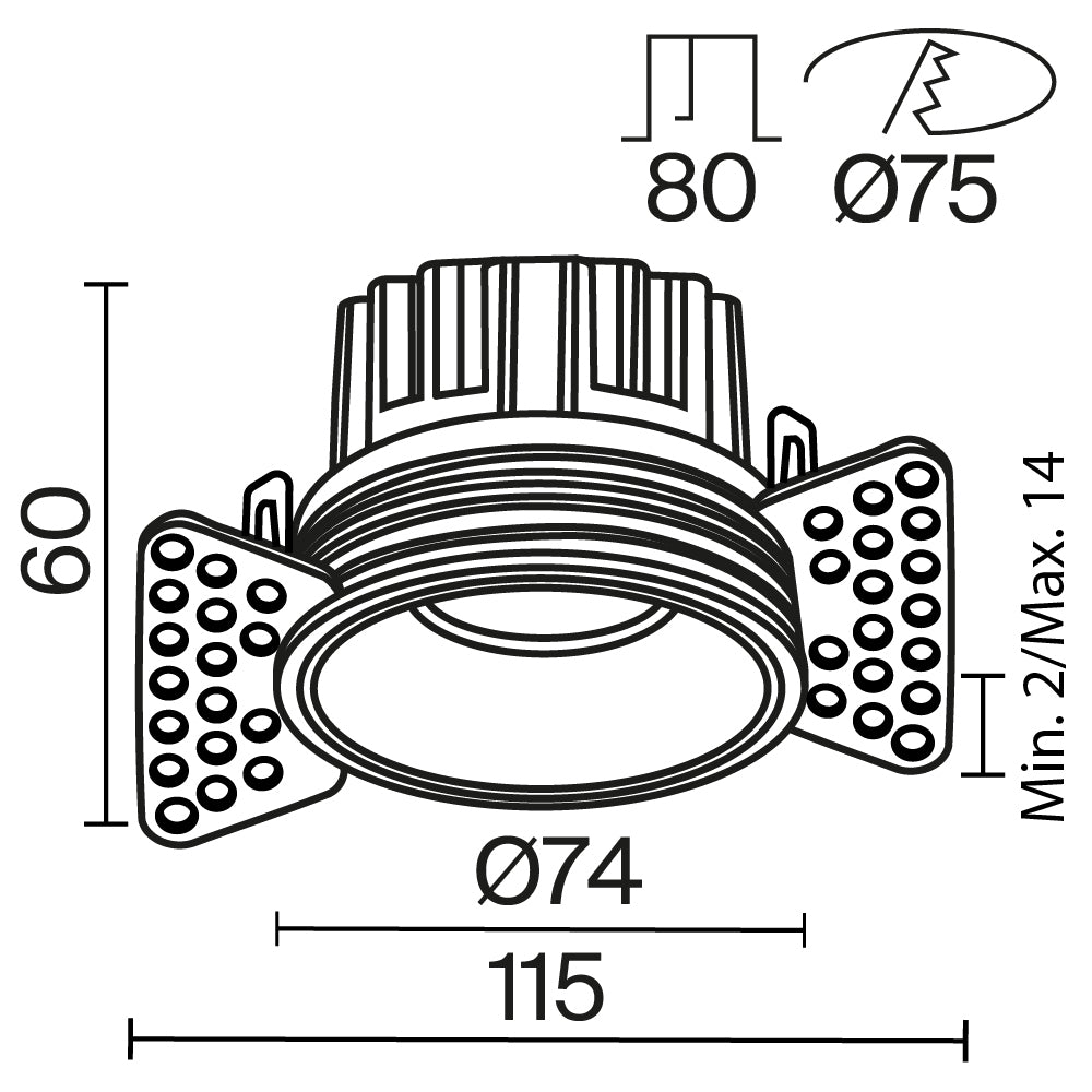 Światło punktowe Technical Round IP20 x DL058-12W3K-TRS-B | Czarny