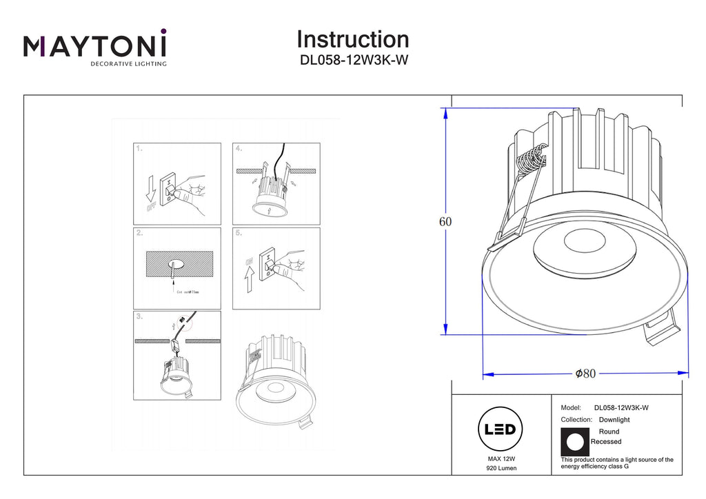 Światło punktowe Technical Round IP20 x DL058-12W3K-W | Biały
