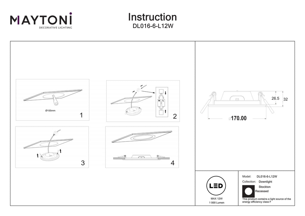 Światło punktowe Technical Stockton IP44 x DL016-6-L12W | Biały