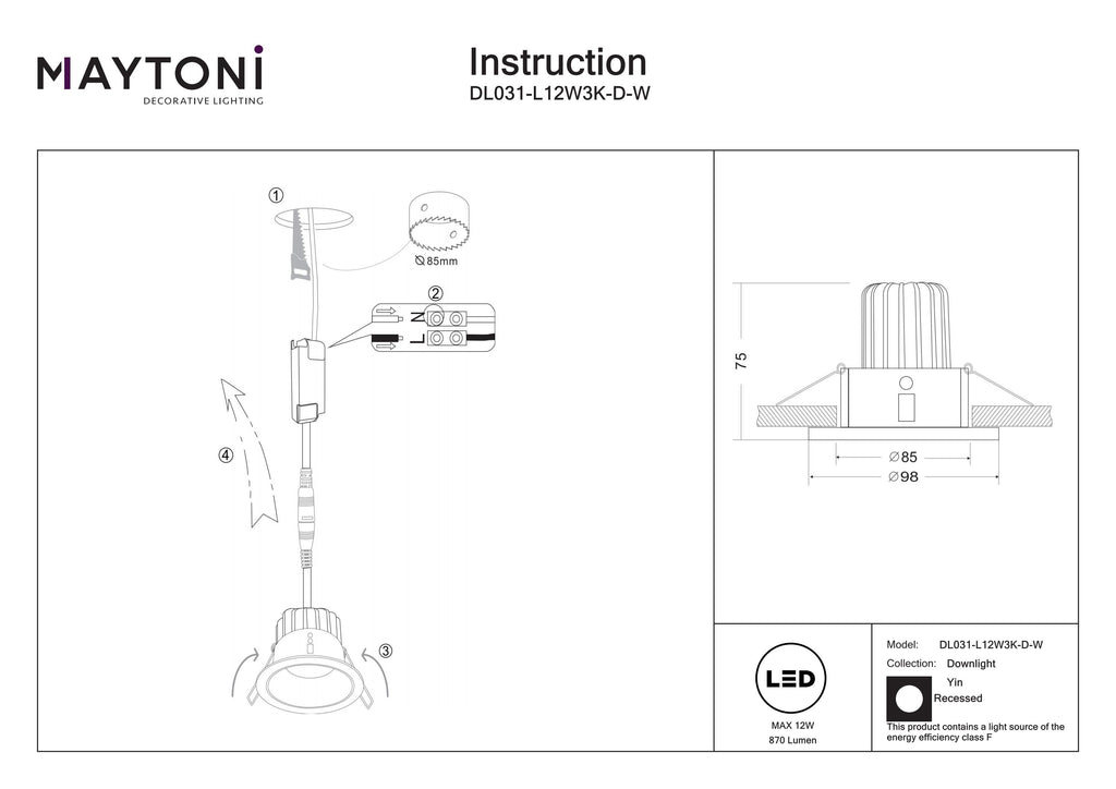 Światło punktowe Technical Yin IP20 x DL031-L12W3K-D-W | Biały