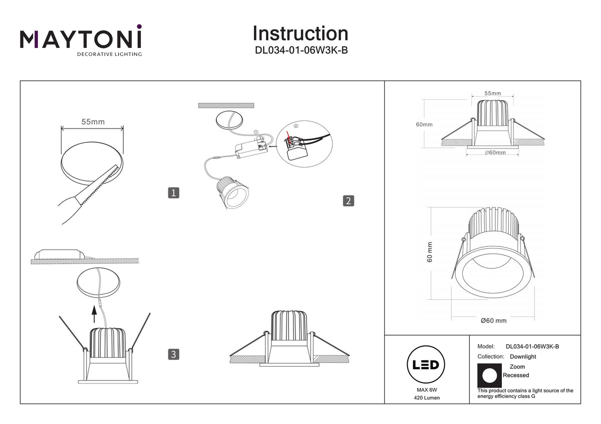 Światło punktowe Technical Zoom IP65 x DL034-01-06W3K-B | Czarny