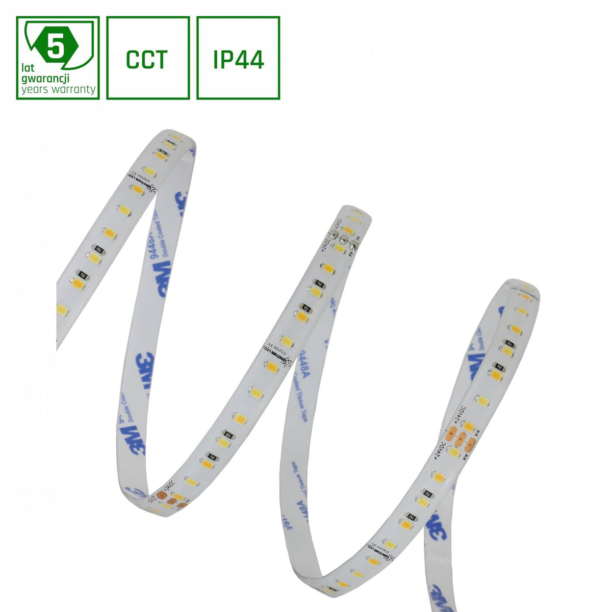 Taśma LED 115W/5m 2835 24V CCT 120LED 5 LAT gw - w silikonie IP44 - cena za 5m