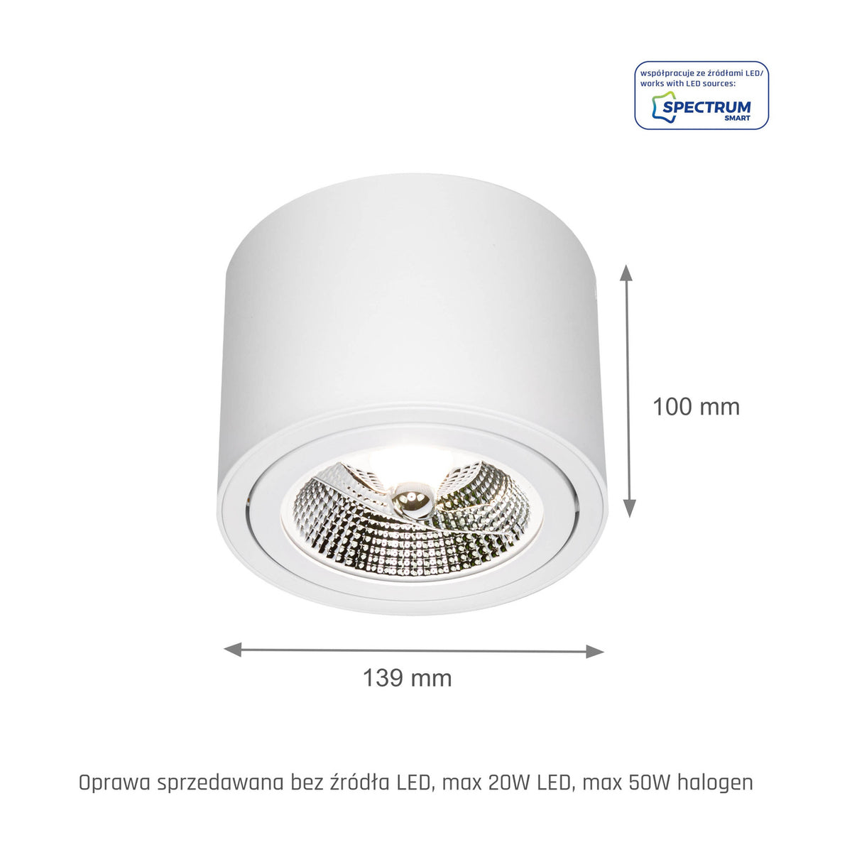 Tuba natynkowa ruchoma CHLOE AR111 IP20 OKRĄGŁA BIAŁA, RUCHOMA