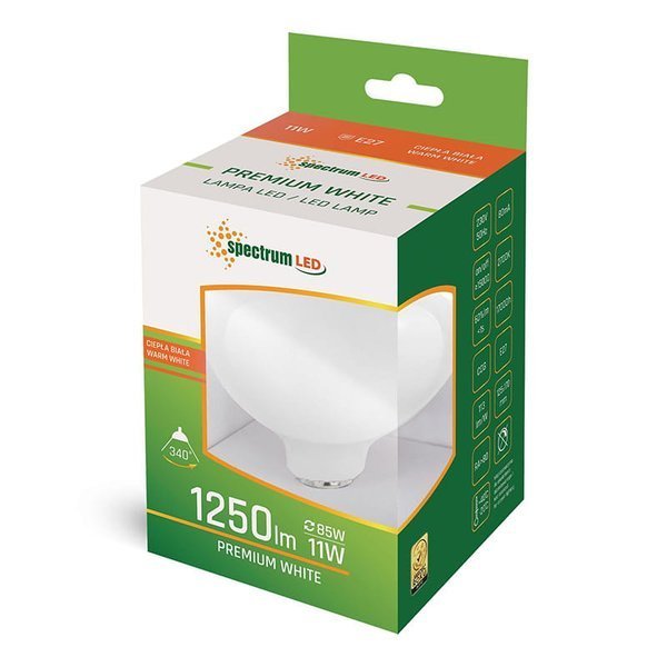 Żarówka LED GLOB G125 E-27 230V 11W COG WW WHITE SPECTRUM