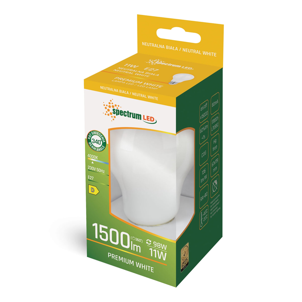 Żarówka LED bez kołnierza GLS E27 230V 11W COG Neutralna 4000K