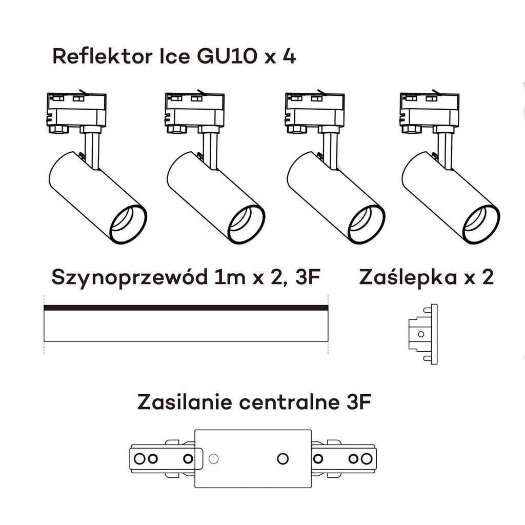 Zestaw szynoprzewodu trójfazowego ICE SET, czarny, 4x50W GU10