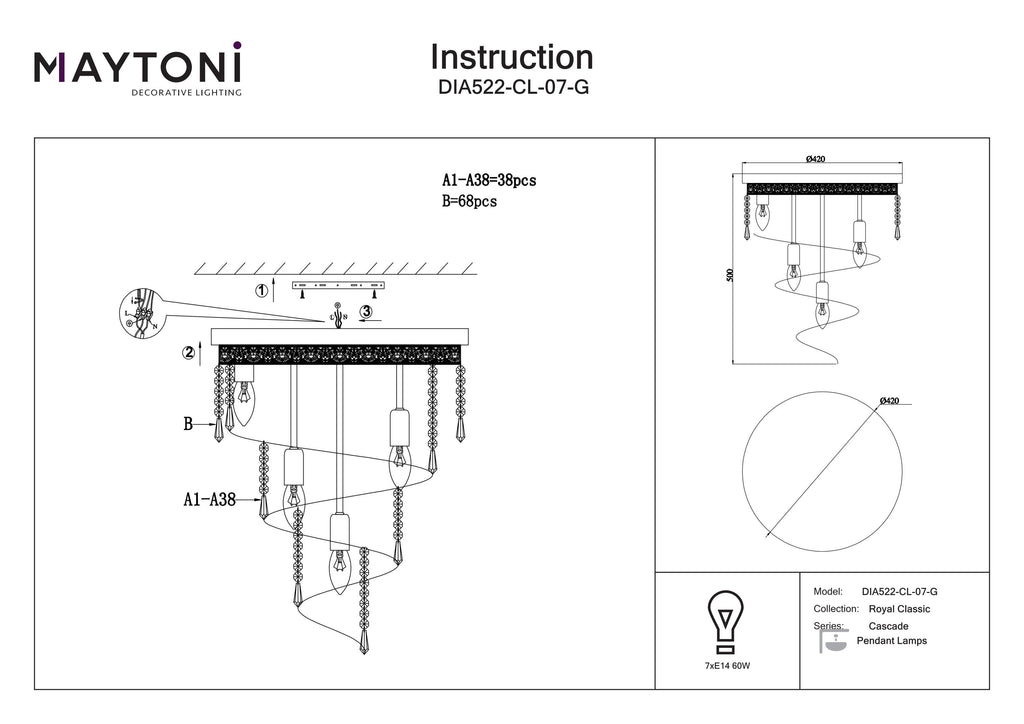 Żyrandol Maytoni Cascade IP20 7xE14 DIA522-CL-07-G | Złoto