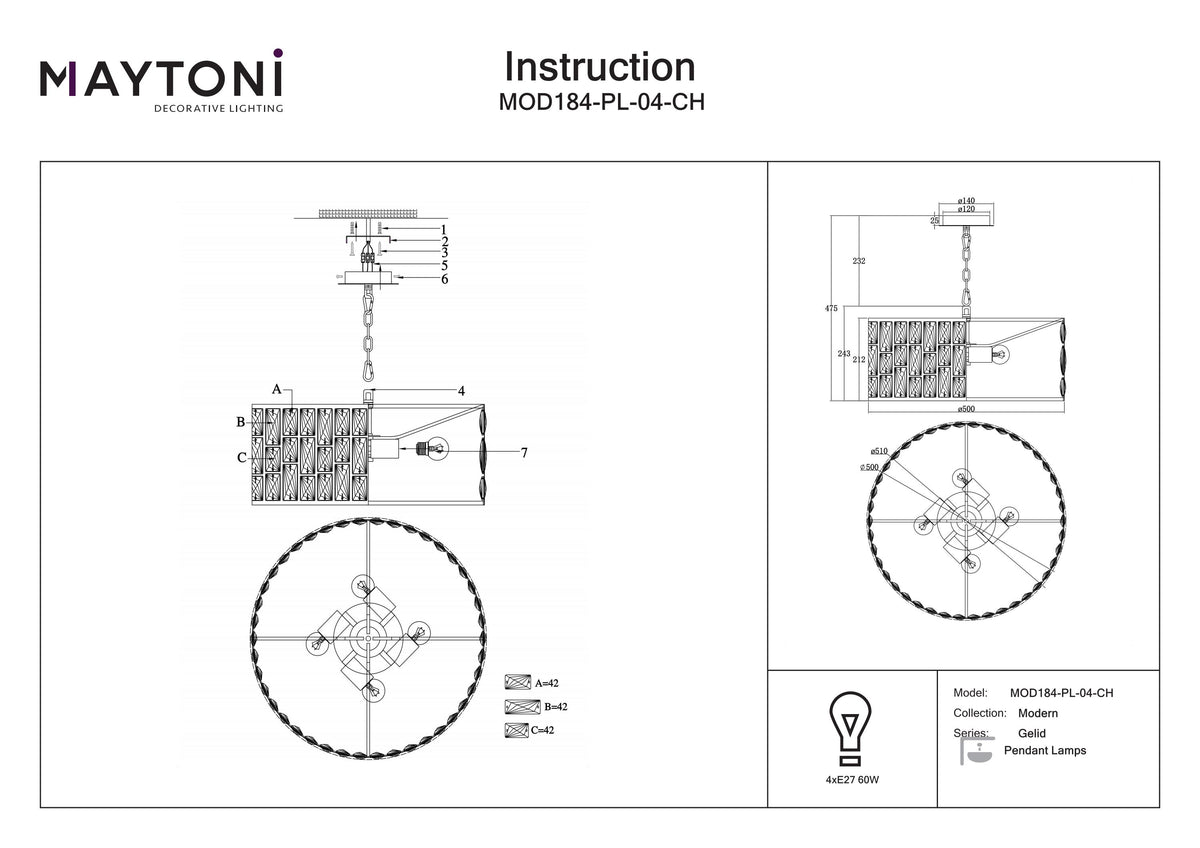 Żyrandol Maytoni Gelid IP20 4xE27 MOD184-PL-04-CH | Chrom