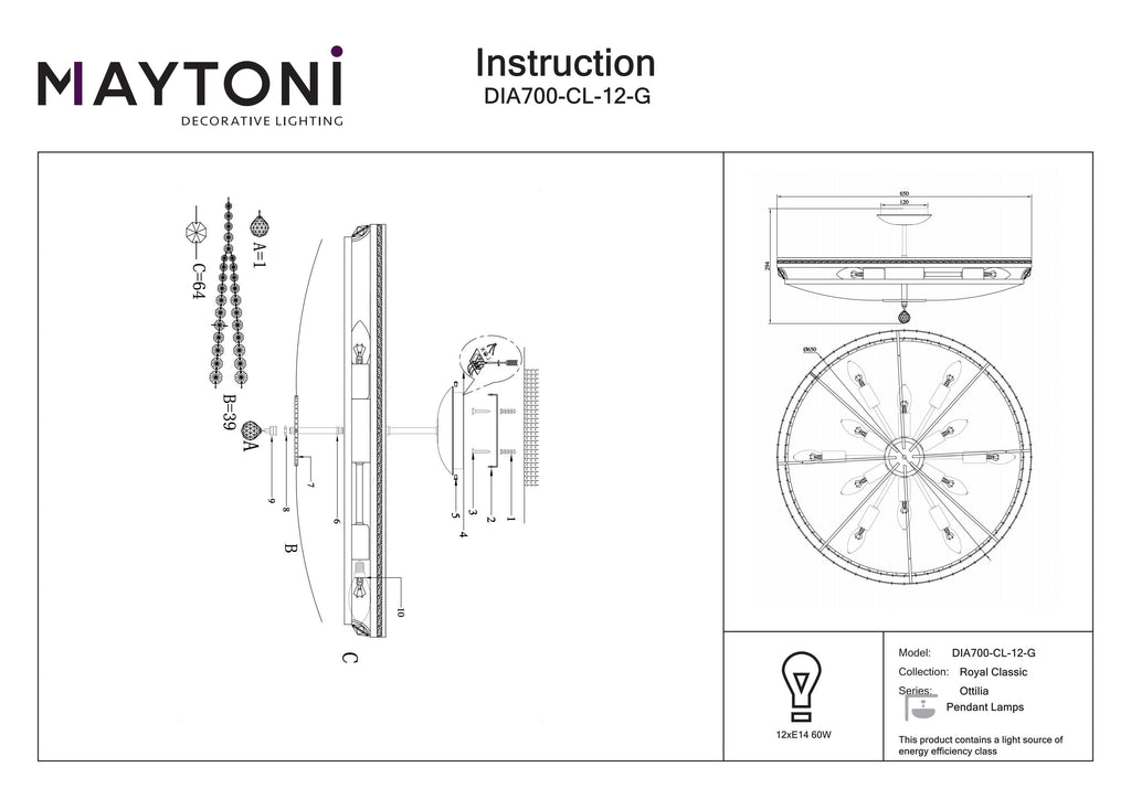 Żyrandol Maytoni Ottilia IP20 12xE14 DIA700-CL-12-G | Złoto